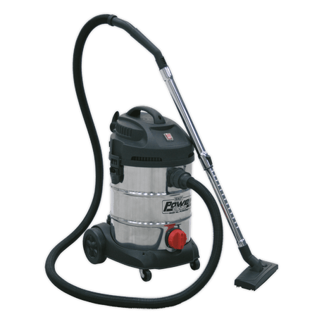 Sealey PC300SD 30L Wet & Dry Industrial Vacuum Cleaner 1400W Stainless Drum - PC300SD - Sealey Tools UK - Workshop Tool Storage