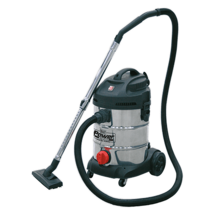 Sealey PC300SD 30L Wet & Dry Industrial Vacuum Cleaner 1400W Stainless Drum - PC300SD - Sealey Tools UK - Workshop Tool Storage