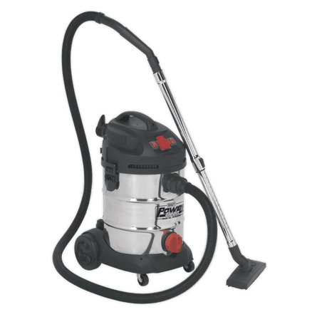 Sealey PC300SDAUTO Vacuum Cleaner Industrial 30L 1400W/230V Stainless Drum Auto Start - PC300SDAUTO - Sealey Tools UK - Workshop Tool Storage
