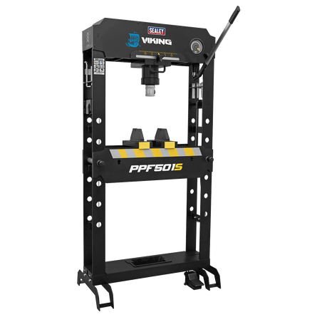 Sealey PPF501S Viking Air/Hydraulic Press 50 Tonne Floor Type with Sliding Ram and Foot Pedal - PPF501S - Sealey Tools UK - Workshop Tool Storage
