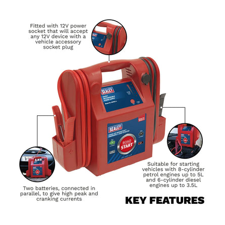 Sealey RS103 RoadStart Emergency Power Pack 12V 3200 Peak Amps - Mobile Power Systems - SLY-12950 - Sealey Tools UK - Workshop Tool Storage