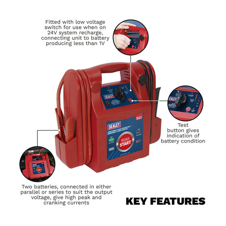 Sealey RS105 RoadStart Emergency Power Pack 12/24V 3200/1600 Peak Amps - Mobile Power Systems - SLY-12952 - Sealey Tools UK - Workshop Tool Storage