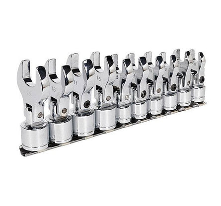 Sealey S01043 Flexible Crow's Foot Open End Spanner Set 10pc 3/8i - SLY-18410 - Sealey Tools UK - Workshop Tool Storage