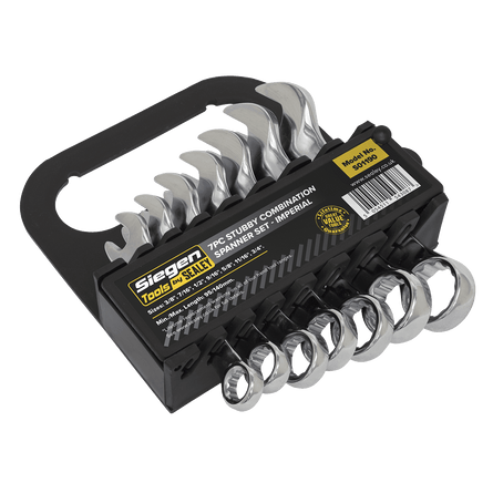 Sealey S01190 Combination Spanner Set 7pc Stubby Imperial - S01190 - Sealey Tools UK - Workshop Tool Storage