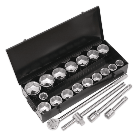 Sealey S0768 Socket Set 21pc 1"Sq Drive 6pt WallDrive® Metric - S0768 - Sealey Tools UK - Workshop Tool Storage