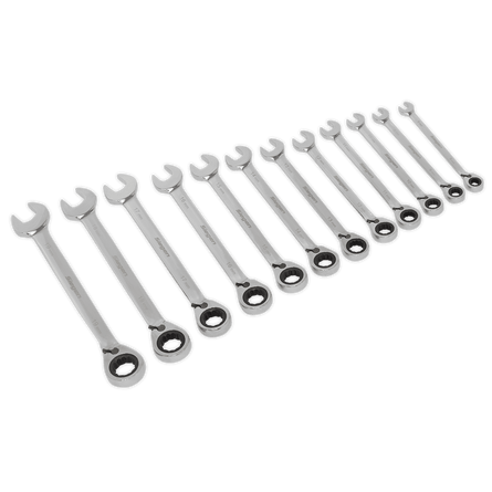 Sealey S0840 Reversible Ratchet Combination Spanner Set 12pc Metric - S0840 - Sealey Tools UK - Workshop Tool Storage