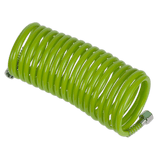 Sealey SA335G PE Coiled Air Hose 5m x 5mm with 1/4"BSP Unions - Green - SA335G - Sealey Tools UK - Workshop Tool Storage