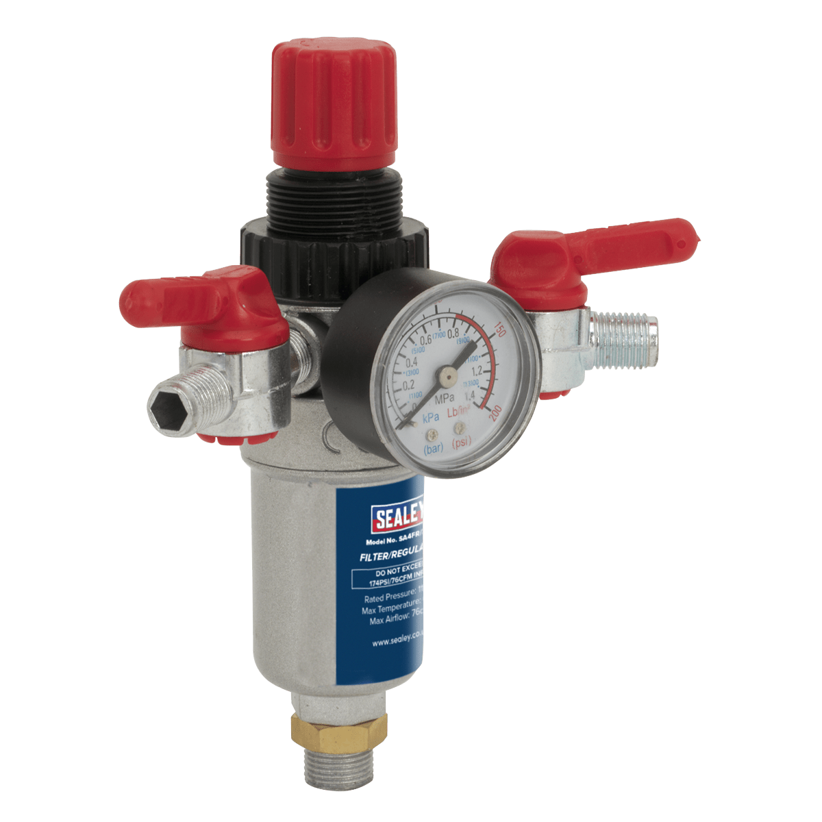 Sealey SA4FR/38 Air Filter/Regulator 3/8"BSP Male - 1/4"BSP Male - SA4FR/38 - Sealey Tools UK - Workshop Tool Storage