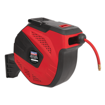 Sealey SA824 Air Hose Reel Auto - Rewind Control 30m 10mm ID - Rubber Hose - SA824 - Sealey Tools UK - Workshop Tool Storage