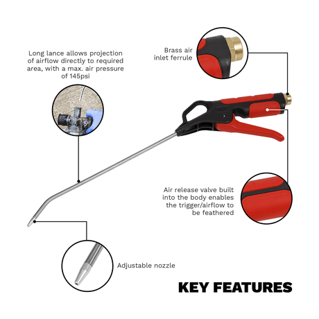 Sealey SA9251 Air Blow Gun 270mm with 1/4"BSP Air Inlet - SA9251 - Sealey Tools UK - Workshop Tool Storage