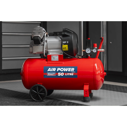 Sealey SAC05030 Compressor 50ltr V - Twin Direct Drive 3hp - Direct Drive - SLY-15723 - Sealey Tools UK - Workshop Tool Storage