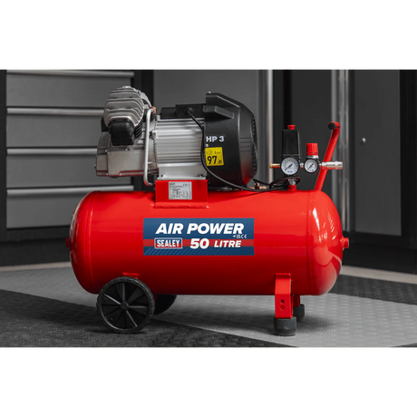 Sealey SAC05030 Compressor 50ltr V - Twin Direct Drive 3hp - Direct Drive - SLY-15723 - Sealey Tools UK - Workshop Tool Storage
