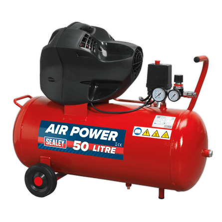 Sealey SAC05030F Air Compressor 50L V - Twin Direct Drive 3hp Oil Free - SAC05030F - Sealey Tools UK - Workshop Tool Storage