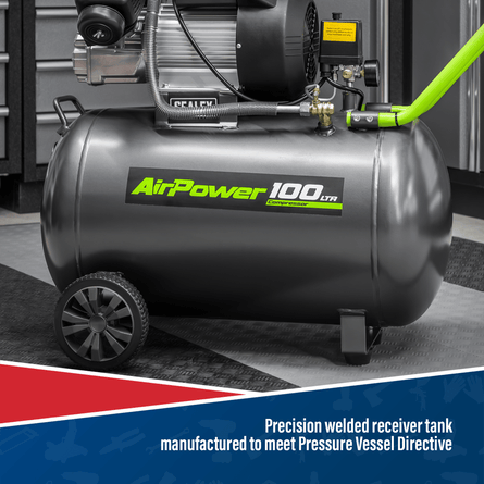 Sealey SAC10030VE Compressor 100ltr V - Twin Direct Drive 3hp - Direct Drive - SLY-18904 - Sealey Tools UK - Workshop Tool Storage