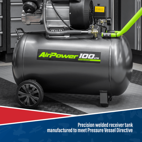 Sealey SAC10030VE Compressor 100ltr V - Twin Direct Drive 3hp - Direct Drive - SLY-18904 - Sealey Tools UK - Workshop Tool Storage