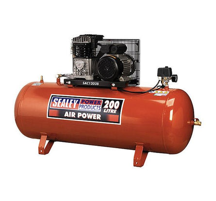 Sealey SAC2203B Compressor 200ltr Belt Drive 3hp with Cast Cylinders - Belt Drive - SLY-16488 - Sealey Tools UK - Workshop Tool Storage
