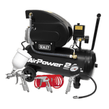 Sealey SAC2420APK Air Compressor 24L Direct Drive 2hp with 4pc Air Accessory Kit - SAC2420APK - Sealey Tools UK - Workshop Tool Storage
