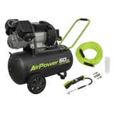 Sealey SAC5030VEKIT 50L Direct Drive V - Twin Air Compressor 3hp with Air Accessory Kit - SAC5030VEKIT - Sealey Tools UK - Workshop Tool Storage