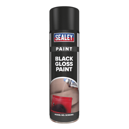 Sealey SCS025 Black Gloss Paint 500ml Pack of 6 - SCS025 - Sealey Tools UK - Workshop Tool Storage