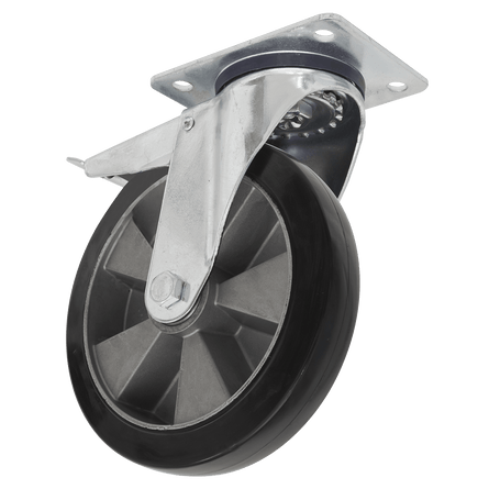 Sealey SCW5152SPLEM Heavy - Duty Rubber Castor Wheel Swivel with Total Lock 152mm - Trade - SCW5152SPLEM - Sealey Tools UK - Workshop Tool Storage