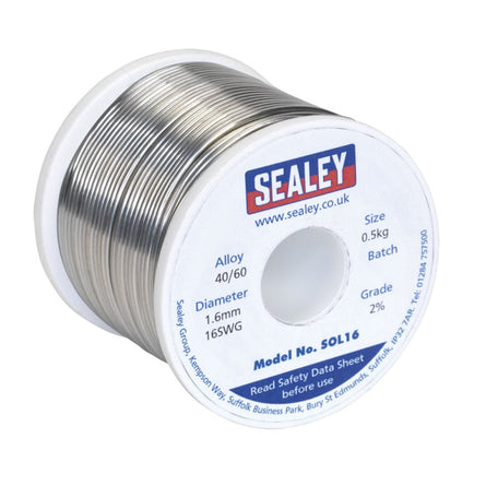 Sealey SOL16 Solder Wire Quick Flow 1.6mm/16SWG 40/60 0.5kg Reel - Solder - SLY-20453 - Sealey Tools UK - Workshop Tool Storage