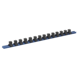 Sealey SR1214 Socket Retaining Rail with 14 Clips Aluminium 1/2"Sq Drive - SR1214 - Sealey Tools UK - Workshop Tool Storage