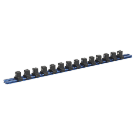 Sealey SR1214 Socket Retaining Rail with 14 Clips Aluminium 1/2"Sq Drive - SR1214 - Sealey Tools UK - Workshop Tool Storage