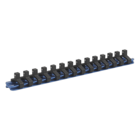 Sealey SR1414 Socket Retaining Rail with 14 Clips Aluminium 1/4"Sq Drive - SR1414 - Sealey Tools UK - Workshop Tool Storage
