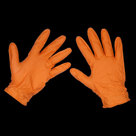 Sealey SSP56L Orange Diamond Grip Extra - Thick Nitrile Powder - Free Gloves Large - Pack of 50 - SSP56L - Sealey Tools UK - Workshop Tool Storage