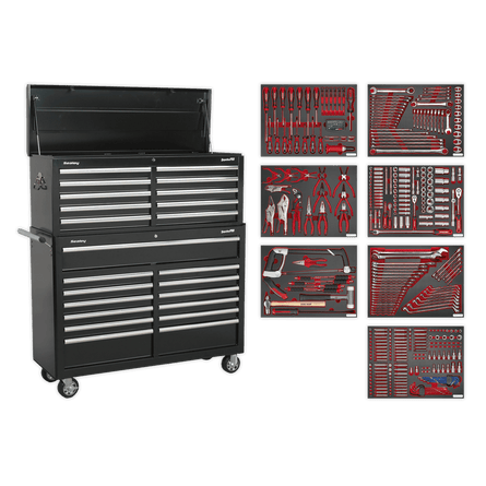 Sealey TBTPBCOMBO4 Tool Chest Combination 23 Drawer with Ball Bearing Slides - Black with 446pc Tool Kit - TBTPBCOMBO4 - Sealey Tools UK - Workshop Tool Storage