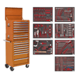 Sealey TBTPCOMBO4 Tool Chest Combination 14 Drawer with Ball Bearing Slides - Orange & 446pc Tool Kit - TBTPCOMBO4 - Sealey Tools UK - Workshop Tool Storage