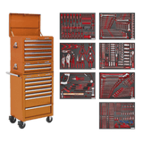 Sealey TBTPCOMBO4 Tool Chest Combination 14 Drawer with Ball Bearing Slides - Orange & 446pc Tool Kit - TBTPCOMBO4 - Sealey Tools UK - Workshop Tool Storage
