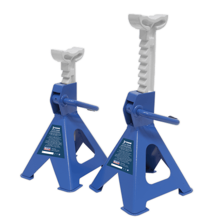 Sealey VS2002BL Axle Stands (Pair) 2tonne Capacity per Stand Ratchet Type - Blue - VS2002BL - Sealey Tools UK - Workshop Tool Storage