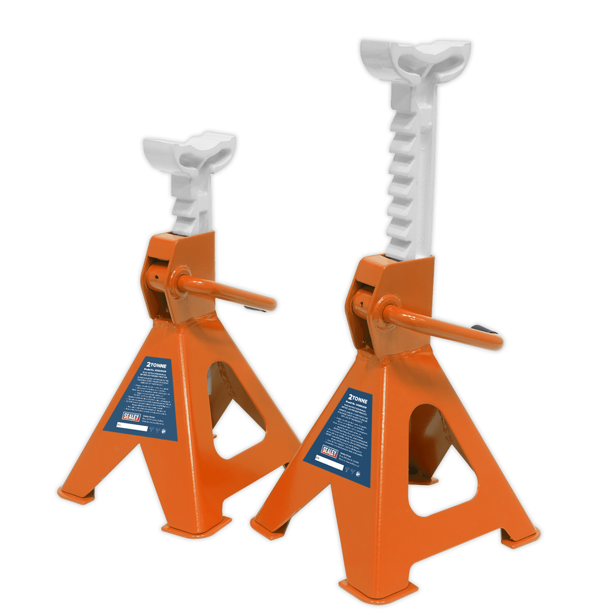 Sealey VS2002OR Axle Stands (Pair) 2tonne Capacity per Stand Ratchet Type - Orange - VS2002OR - Sealey Tools UK - Workshop Tool Storage