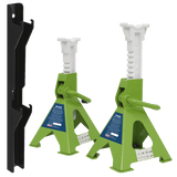 Sealey VS2003HVCOMBO Axle Stand & Axle Stand Storage Rack Combo 3 Tonne - Hi - Vis Green - VS2003HVCOMBO - Sealey Tools UK - Workshop Tool Storage