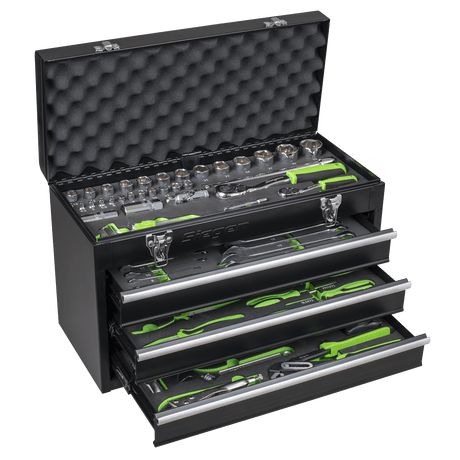 Siegen S01266 3 Drawer Portable Tool Chest with 98pc Tool Kit - S01266 - Sealey Tools UK - Workshop Tool Storage