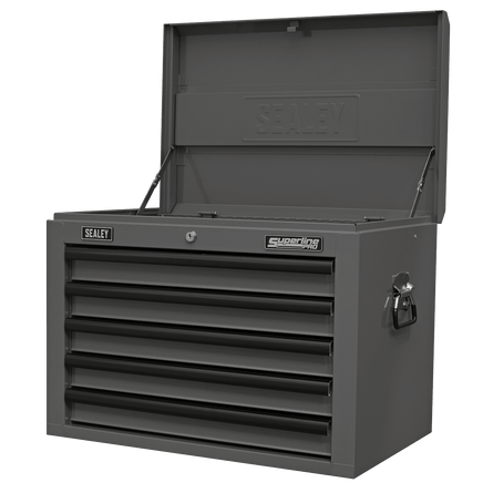 Superline Pro AP26059TG 5 Drawer Topchest with Ball - Bearing Slides - Grey/Black - AP26059TG - Sealey Tools UK - Workshop Tool Storage