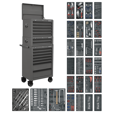 Superline Pro SPTGRCOMBO1 14 Drawer Tool Chest Combination with 1179pc Tool Kit - SPTGRCOMBO1 - Sealey Tools UK - Workshop Tool Storage