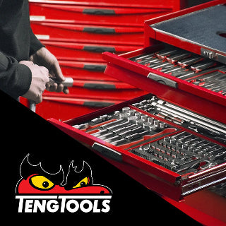 Red tool chest with tools and TengTools logo